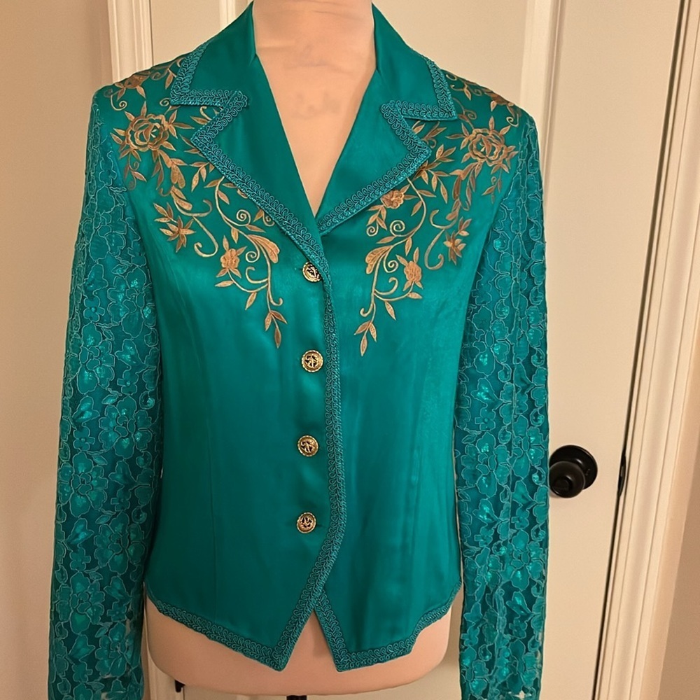 Vintage Together turquoise two-piece pantsuit size 4 - Picture 3 of 16